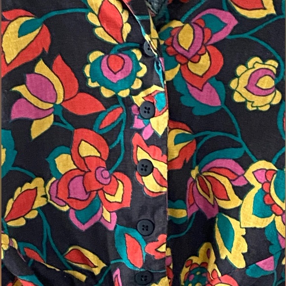 Modcloth Retro Floral Crop Linen Blend Top Size Medium - Picture 4 of 9